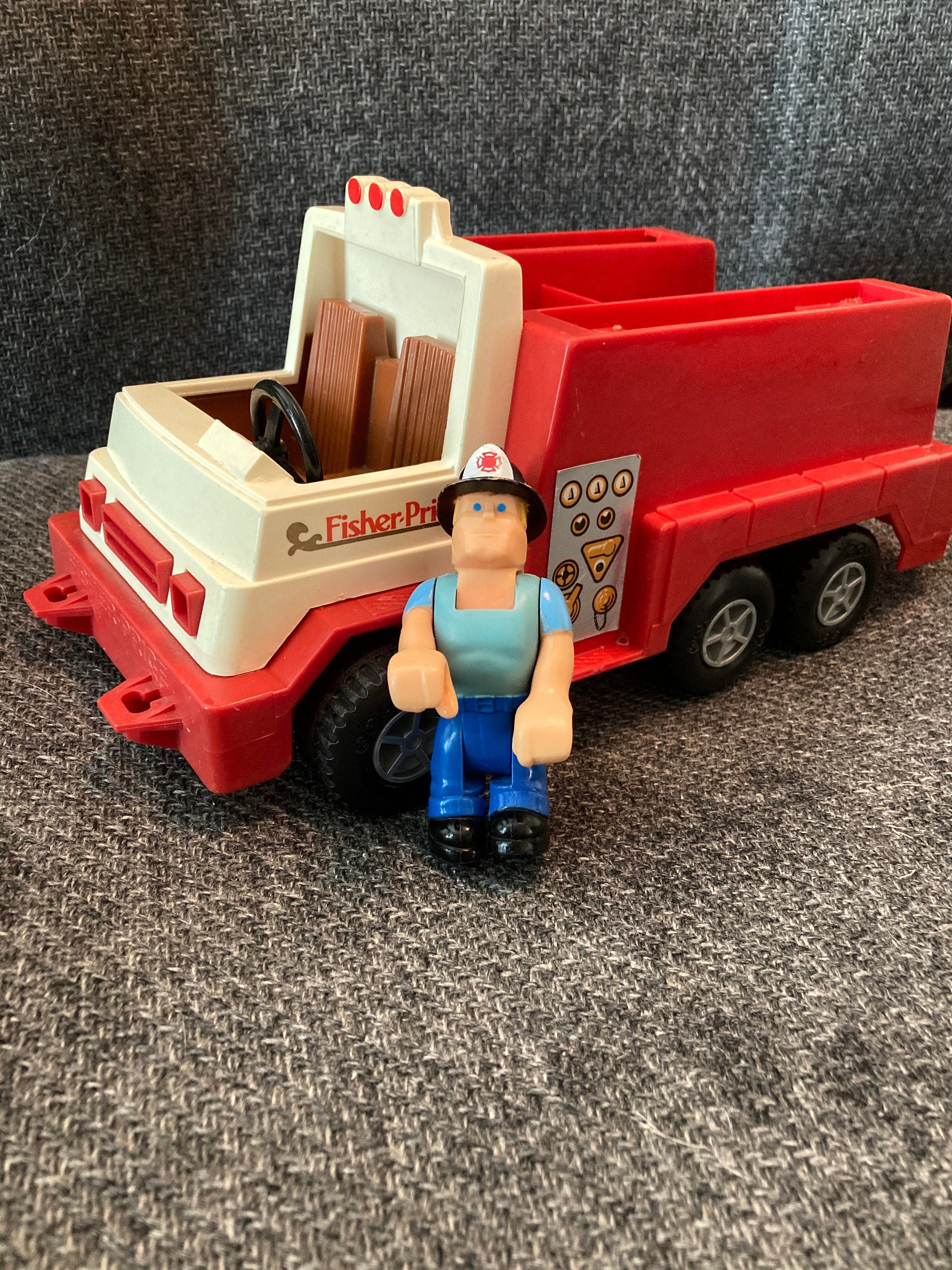 Rare 19 Fisher Price Fire Truck With Fireman Etsy