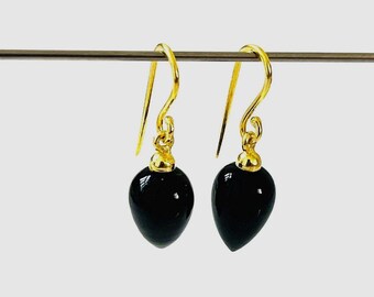 Natural Black onyx  Earrings, November Birthstone, Black onyx Drop Earrings, Gold Vermeil Jewelry Gift For Her.