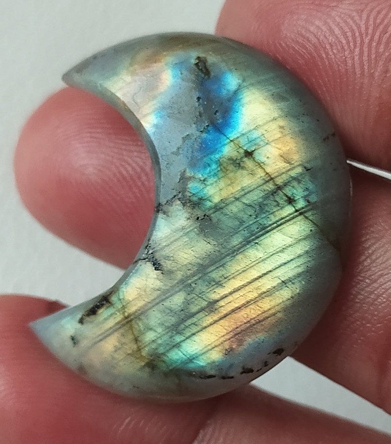 Multi Flashy Natural Labradorite Cabochon Moon Crescent Shape 33x17x7 mm Semiprecious Cabochon Birthstone Gift Pendant