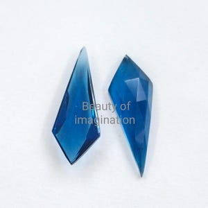 London Blue Topaz 27X10 mm Kite Shape Rose Cut Flat Back Front to back drilled  Jewelry Making Loose Gemstone  One Side Cut