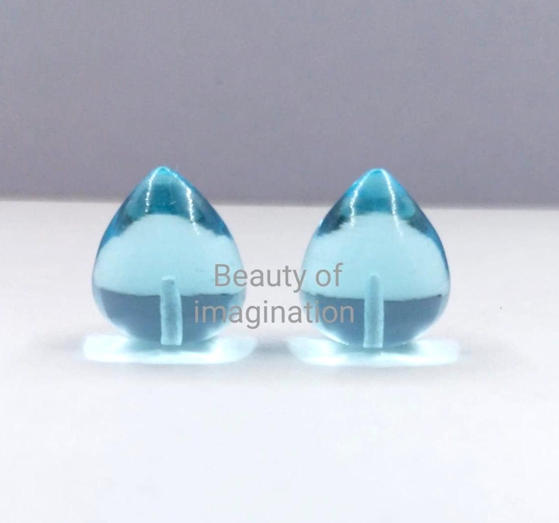 1 Pair Blue topaz Quartz Half bottom Drilled Hole( 0.8 ) Approx 13X12 mm onion, Briolette Smooth