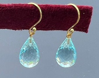 Aquamarine quartz Earrings, November Birthstone,Aquamarine quartz Drop Earrings, smooth drop Jewelry Gift For Her.