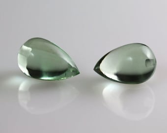 1 Pair  Green amethyst Quartz Half Bottom Drilled  Hole( 0.8 ) Approx 15x10 mm Teardrop , Briollete Smooth
