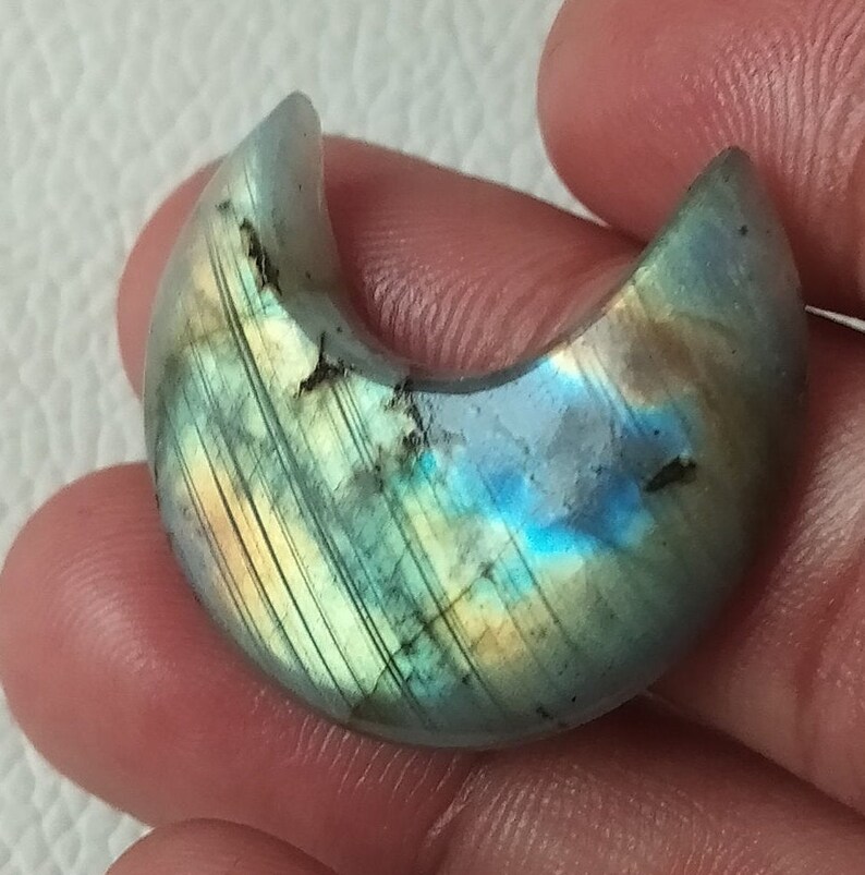 Multi Flashy Natural Labradorite Cabochon Moon Crescent Shape 33x17x7 mm Semiprecious Cabochon Birthstone Gift Pendant