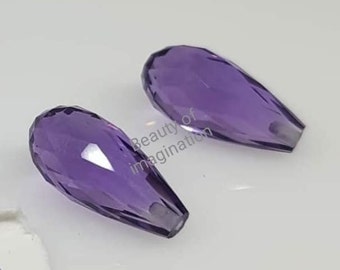 22X8mm Half top drilled 1Pair of Amethyst Briolette cut Faceted drop shape, High Polished,Handmade,Superb Item