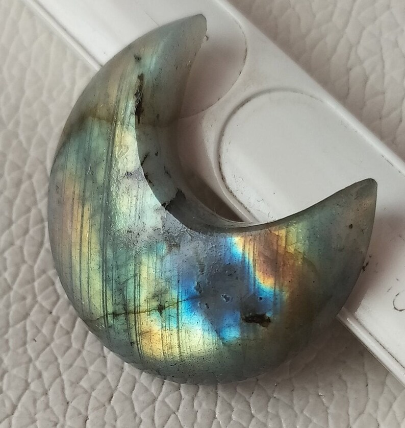 Multi Flashy Natural Labradorite Cabochon Moon Crescent Shape 33x17x7 mm Semiprecious Cabochon Birthstone Gift Pendant