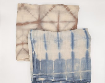 Shibori Baumwolle Bandana: Handgefärbter Boho Schal, rustikale blaue Itajime Shibori