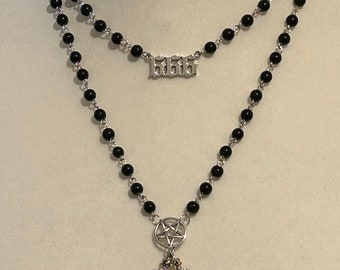 Inverterat kors och pentagram 666 halsband sataniskt halsband/ockult