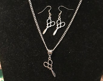 Scissor Necklace and earring set Sewing Knitting Gift