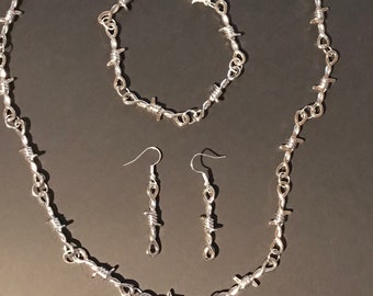 Collar de alambre de púas, pulsera, pendientes, punk, emo, gótico