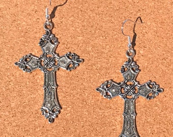 Large cross earrings Tibetan silver