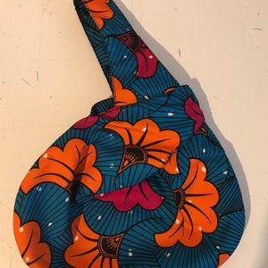 Japanese style knot bag Ankara African wax fabric reversible wristlet