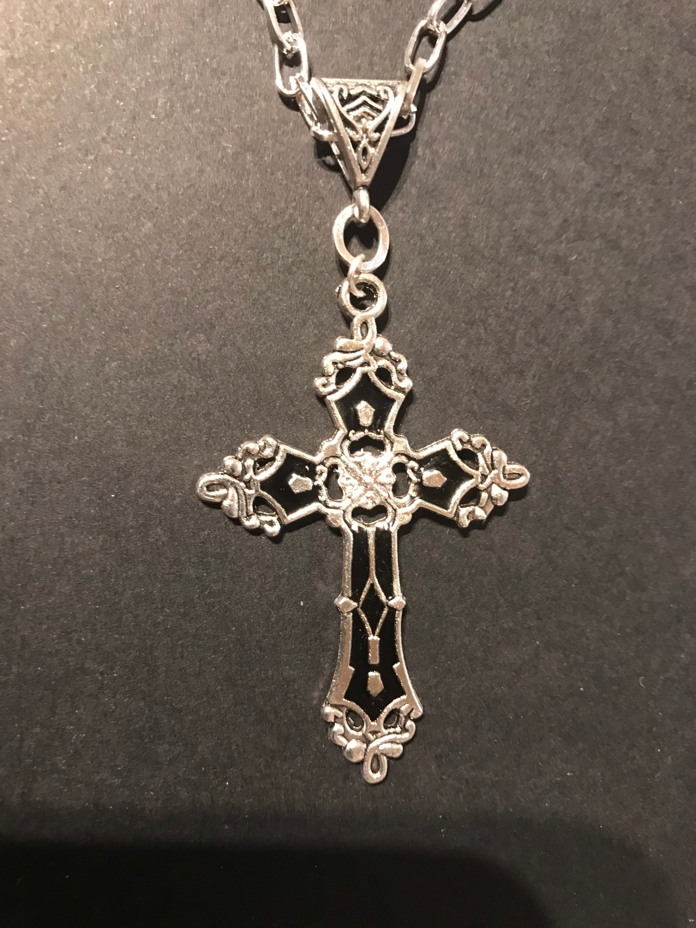 Large Cross on a Chunky Chain Gothic Tibetan Silver With Black - Etsy