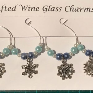 Set of 6 WIne Glass Charms Snowflakes GIft Secret Santa image 1