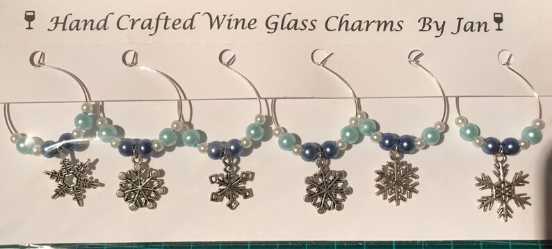 Set of 6 WIne Glass Charms Snowflakes GIft Secret Santa image 1