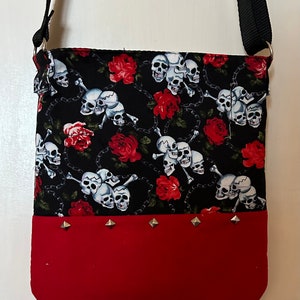 Skull and roses shoulder bag handbag adjustable strap Gothic Ladies