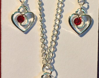 Red Heart necklace and earring set