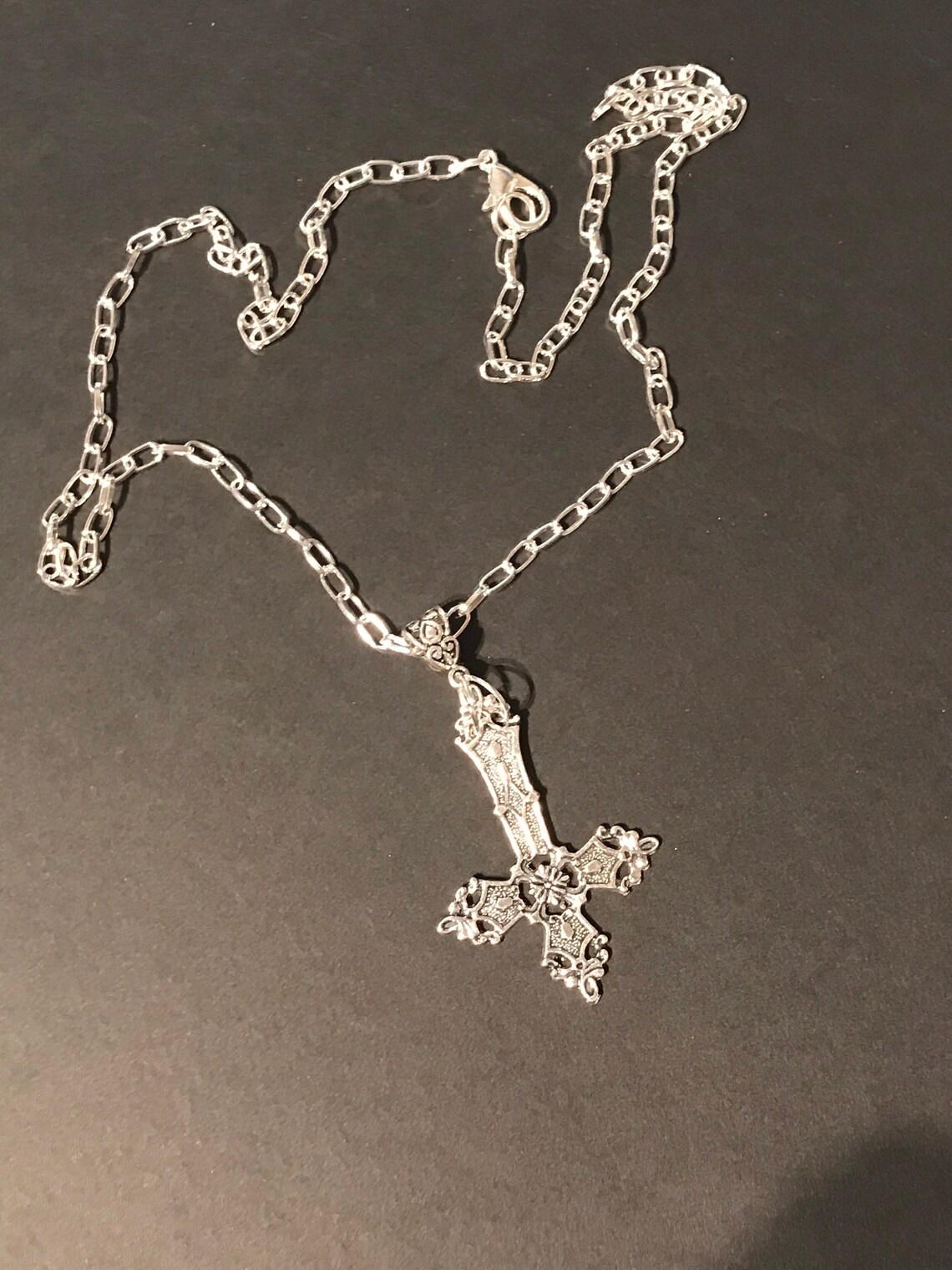 Large Inverted Cross on Chunky Chain Gothic Tibetan Silver - Etsy UK