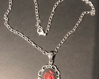 Large Red Rose cameo necklace