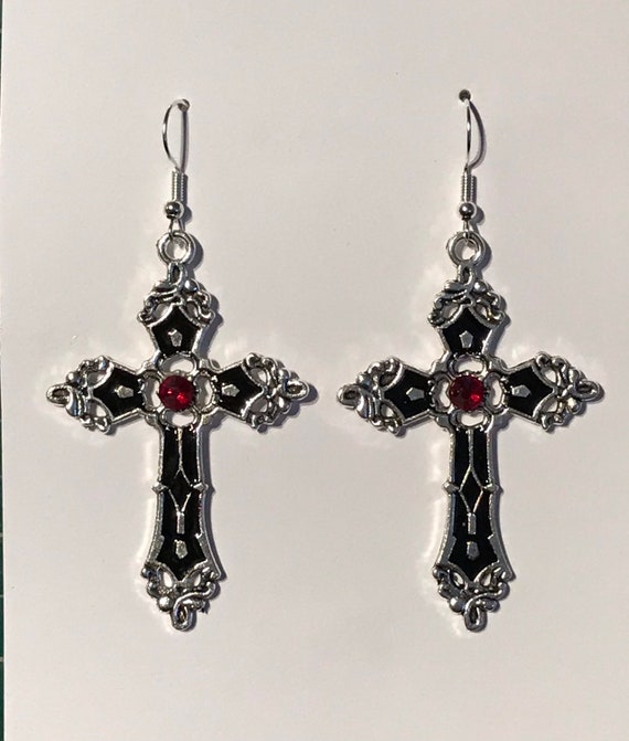 Large cross earrings on sale silver