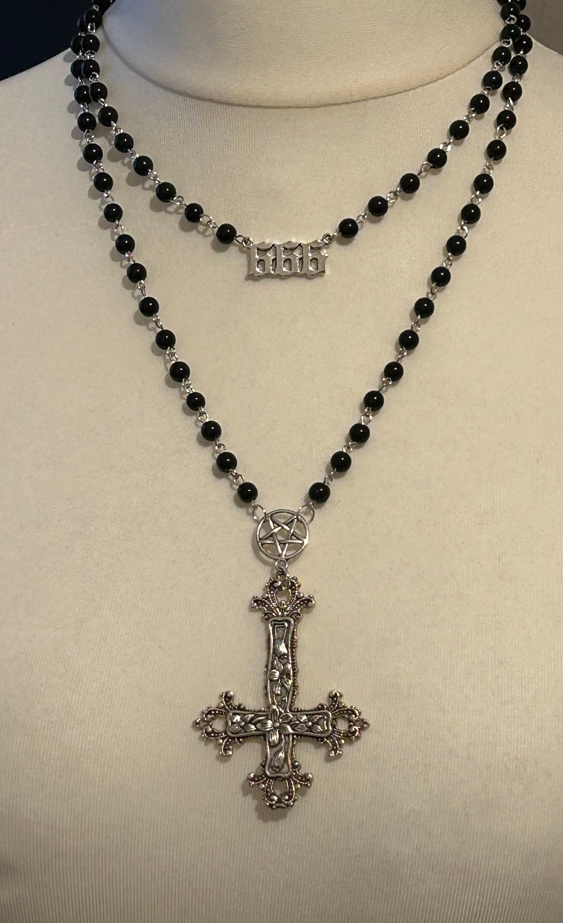 Inverted Cross and Pentagram 666 Necklace Satanic Necklace