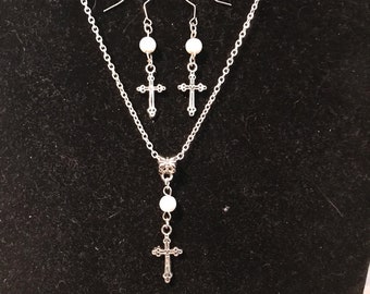 Cross necklace and earring set