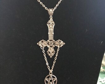 Inverted Cross and Pentagram Necklace 