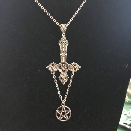 Inverted Cross and Pentagram Necklace 