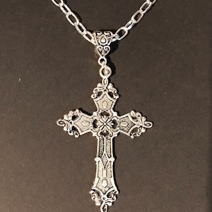 Large Cross on a silver plated Chain gothic Tibetan silver