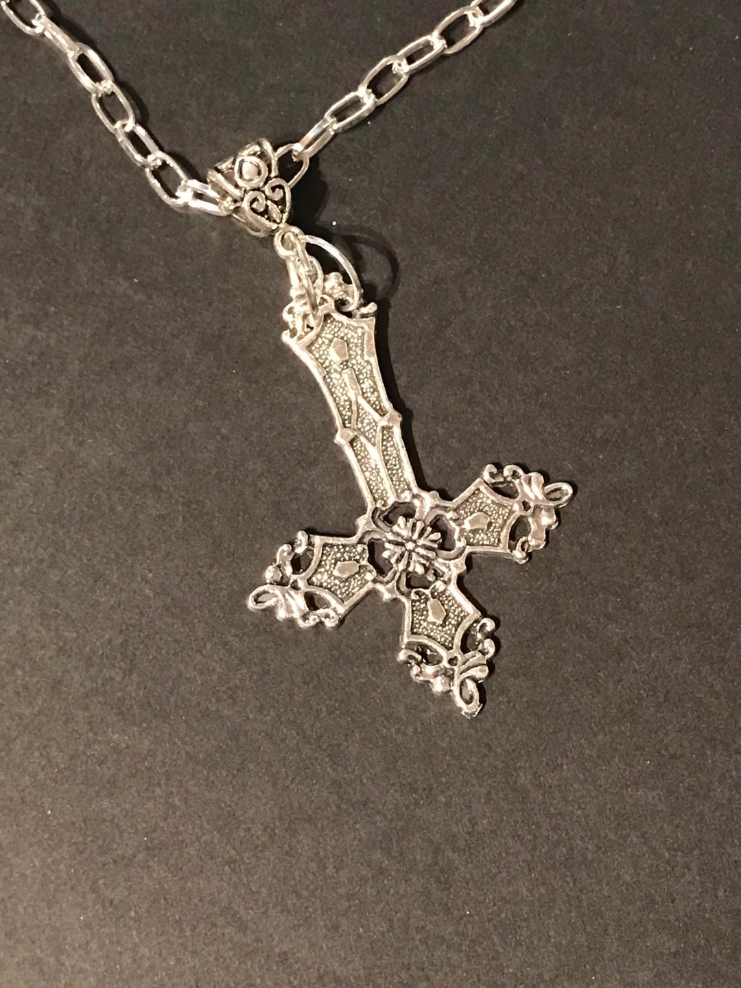 Large Inverted Cross on Chunky Chain Gothic Tibetan Silver - Etsy