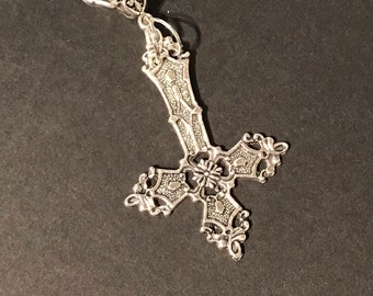 Large Inverted Cross on Chunky Chain gothic Tibetan silver