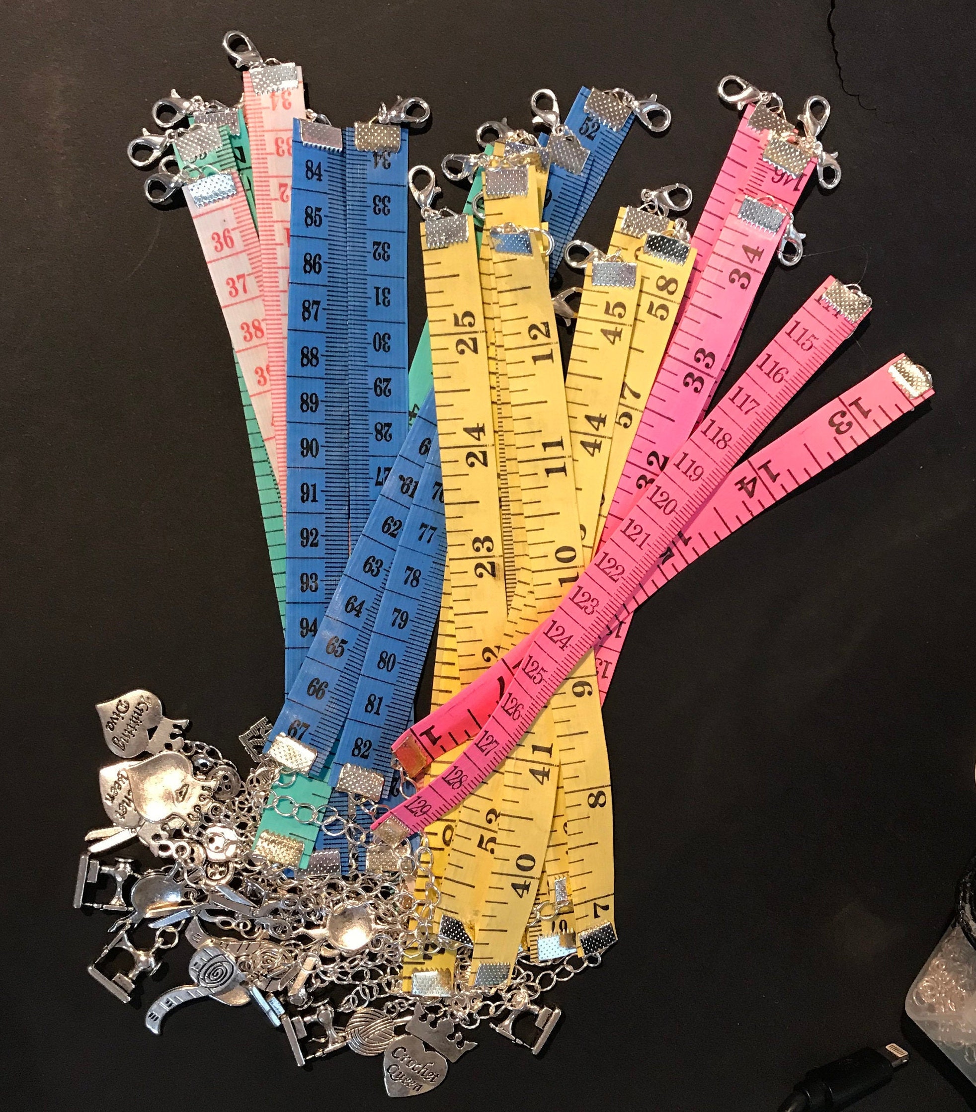 Tape Measure Bracelet With Sewing Knitting Themed Charms Etsy UK