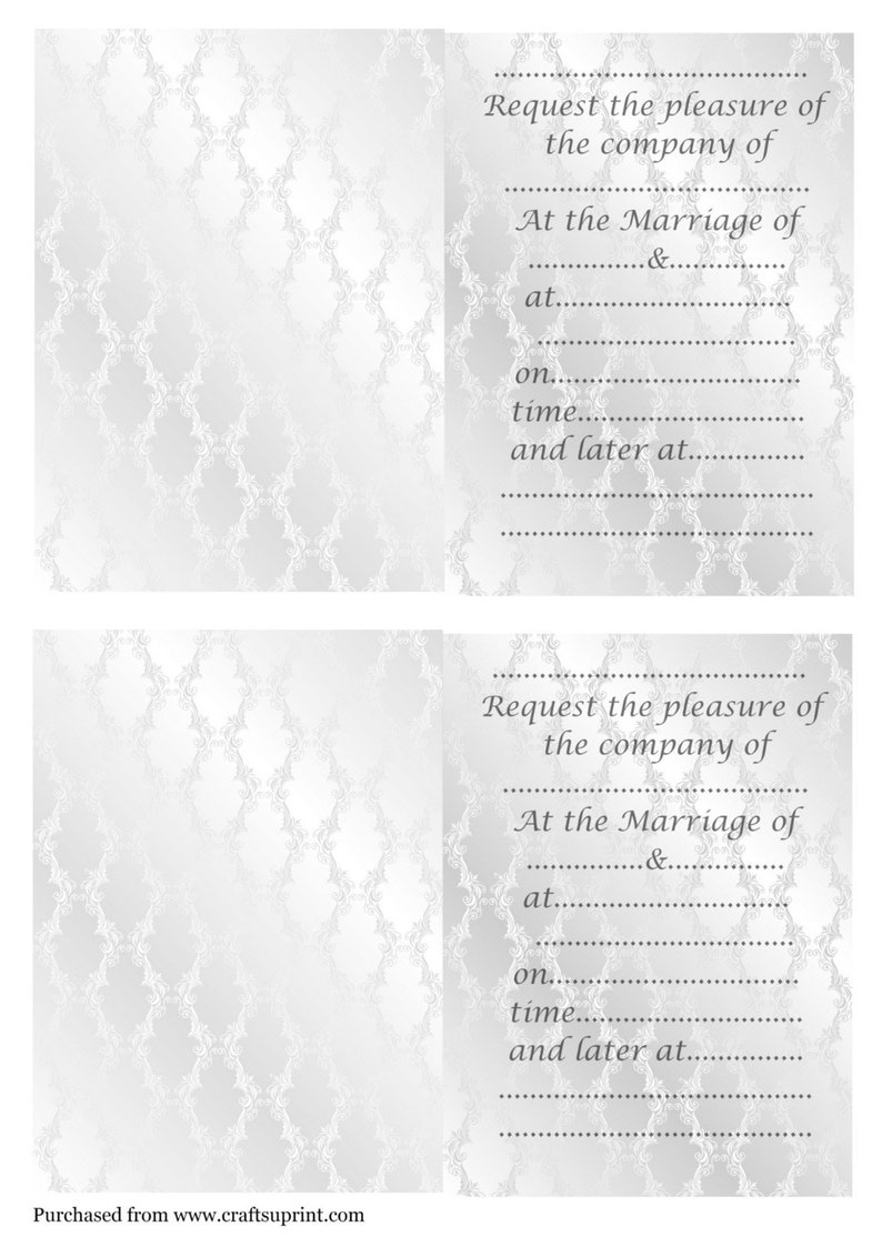 Print your own Wedding invitations Silver