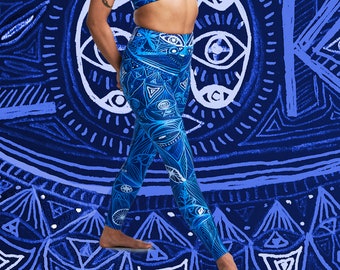 Inverted Blue Yoga Leggings: Abstract Print Athletic Tights