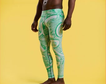 Green Unisex Yoga Leggings: Abstract Art Fitness Tights