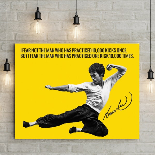 Bruce Lee Quote Motivational Canvas Art,Kung fu Wall Art,Chinese Martial Arts Inspirational Quote Canvas,Office Wall Decor,Cool Gift For Him