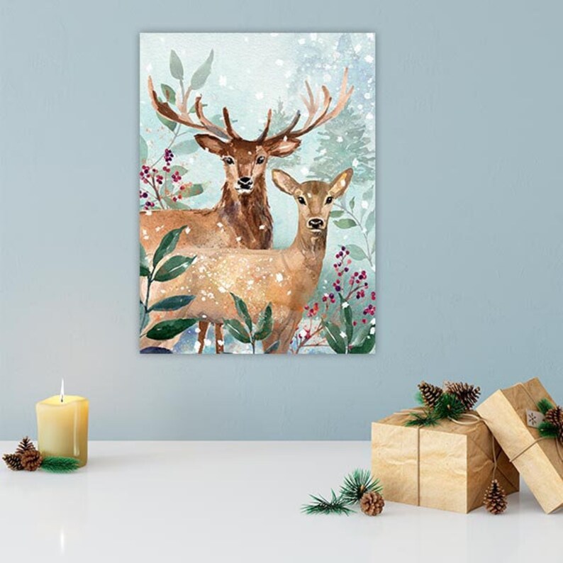 Deer Christmas Canvas Wall Artchristmas Canvas Art Etsy