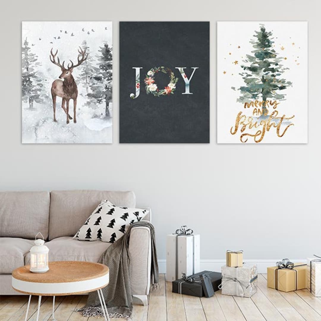 Large Christmas Canvas Wall Artwinter Wall Artmerry Etsy