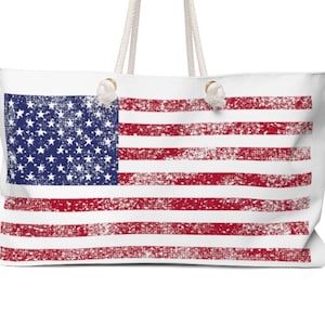American Flag Weekender Bag USA Tote Bag Patriotic Overnight Tote Flag Beach Tote Made in USA Beach Bag Flag Patriotic Gift