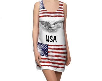 USA Flag Dress Patriotic Sun Dress America Freedom Patriot Dress Womens July 4th Red White Blue Summer Dress Patriot Gift Idea