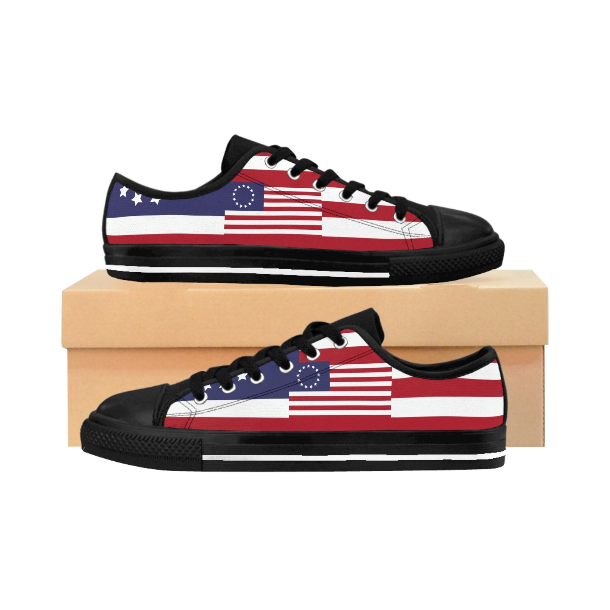 USA Flag Sneakers Womens Betsy Ross Flag Tennis Shoes USA Sneakers