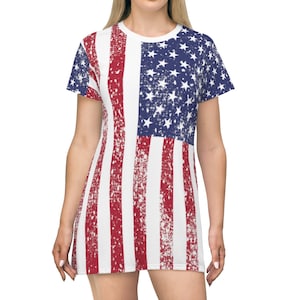 Flag T-Shirt Dress USA T Shirt American Flag T Shirt Dress Patriotic Flag Dress Conservative USA Dress Flag Dress