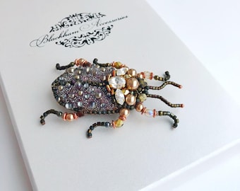 Swarovski crystal beaded beetle brooch