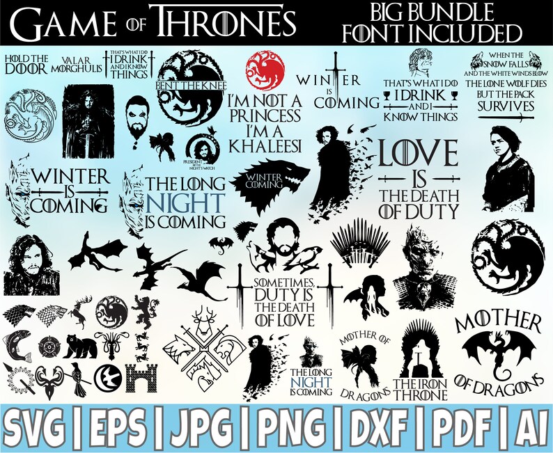 51 Game Of Thrones Big Svg Bundle Font Included Targaryen Svg Etsy