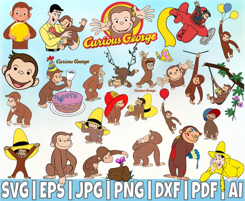 25 Curious George Svg Curious George Clipart Easy To Cut Etsy