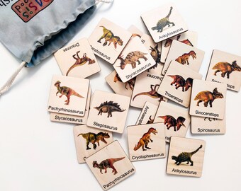 Wooden Memory Game Dinosaurs - Matching Cards - Wood Montessori Toys - Learning Toys For Toddlers - Ukrainian seller