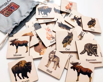 Wooden Memory Game Forest Animals - Matching Cards - Wood Montessori Toys - Learning Toys For Toddlers - Animals Cards - Ukrainian seller