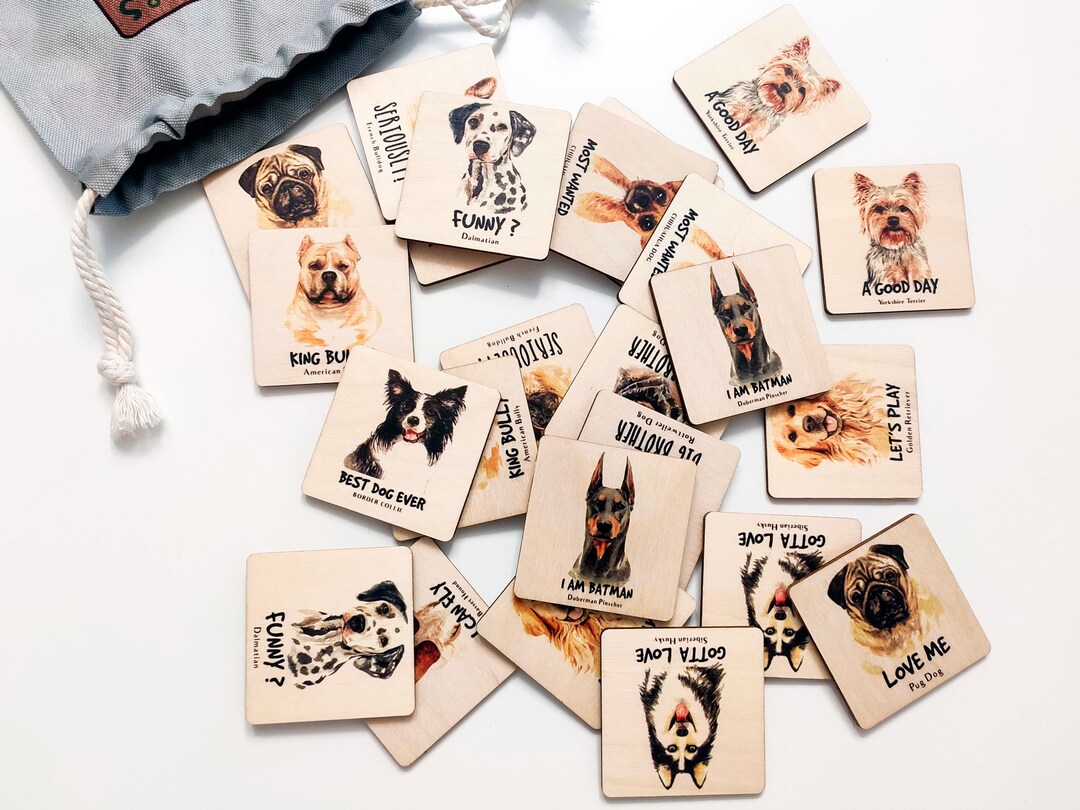 Wooden Memory Game Dogs Name Matching Cards Wood Montessori Toys