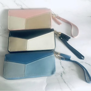 Cartera larga de bloque de color / Cartera con pulsera / Regalo del Día de la Madre / Cartera para mujeres y niñas
