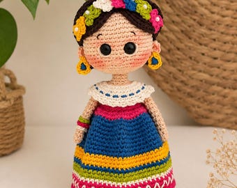 Mexican Amigurumi Doll Crochet Pattern | Traditional Dress, Flowers (PDF)